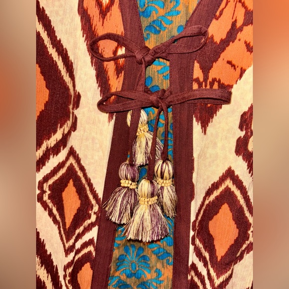 SOFT SURROUNDINGS Lelani Apricot Brown Ikat Gauze Topper Cardigan Kimono Small - Picture 5 of 9